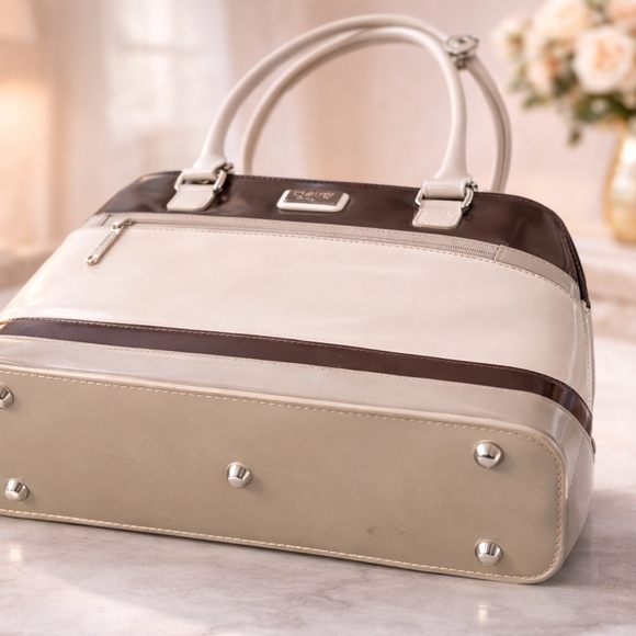 BEIJO Elegant Cream and Brown Satchel - Picture 3 of 4